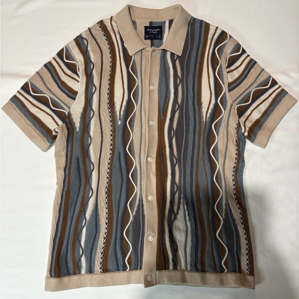 Abercrombie & Fitch Jacquard Stripe Button-Through Sweater Polo Size Small Mens